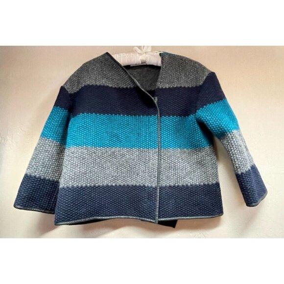 Bailey 44 Jackets & Blazers - Bailey 44 Womens Textured Crop Jacket Medium Colorblock Faux Leather Trim Blue